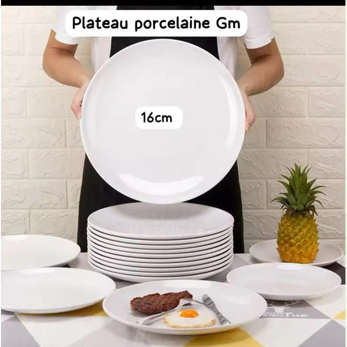 Assiettes plates en porcelaine, grand modèle 16 cm