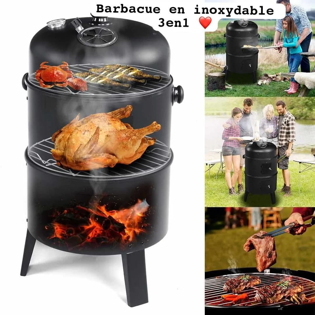 Barbecue fumoir en inox 3 en 1