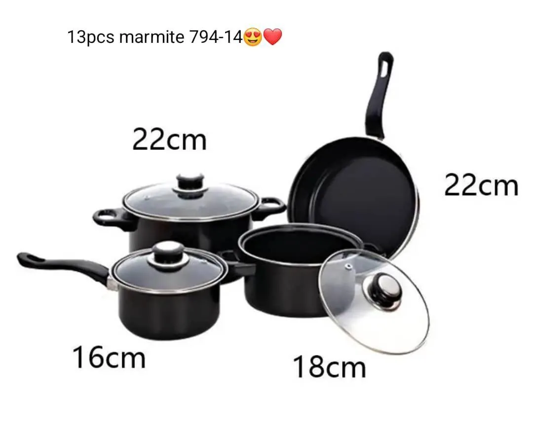 Batterie de cuisine 13 pièces anti-adhésive