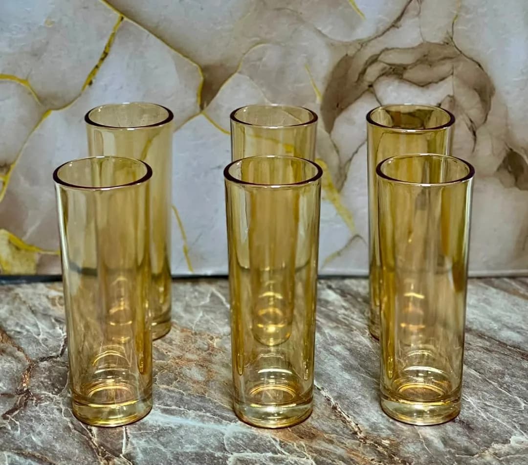 Lot de 6 verres droits ambré doré